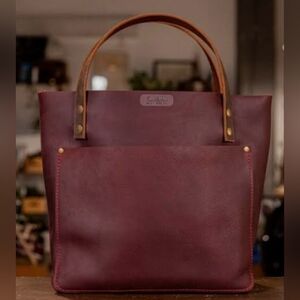 So Retro  Original FYG Handcrafted Leather Cranberry Tote Bag